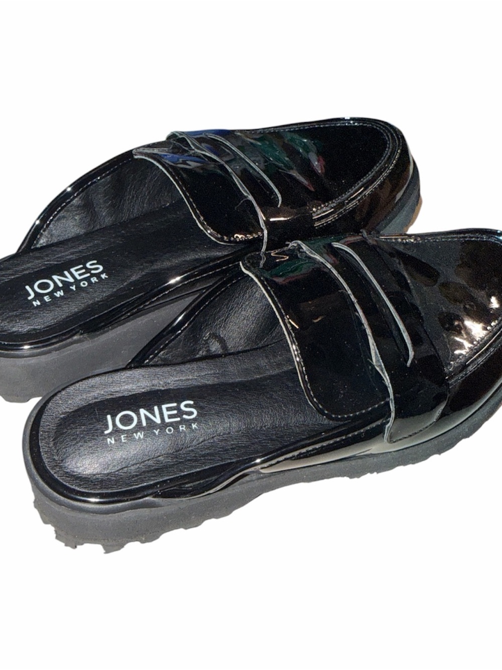 Jones New York Black Patent Slip-On Mules